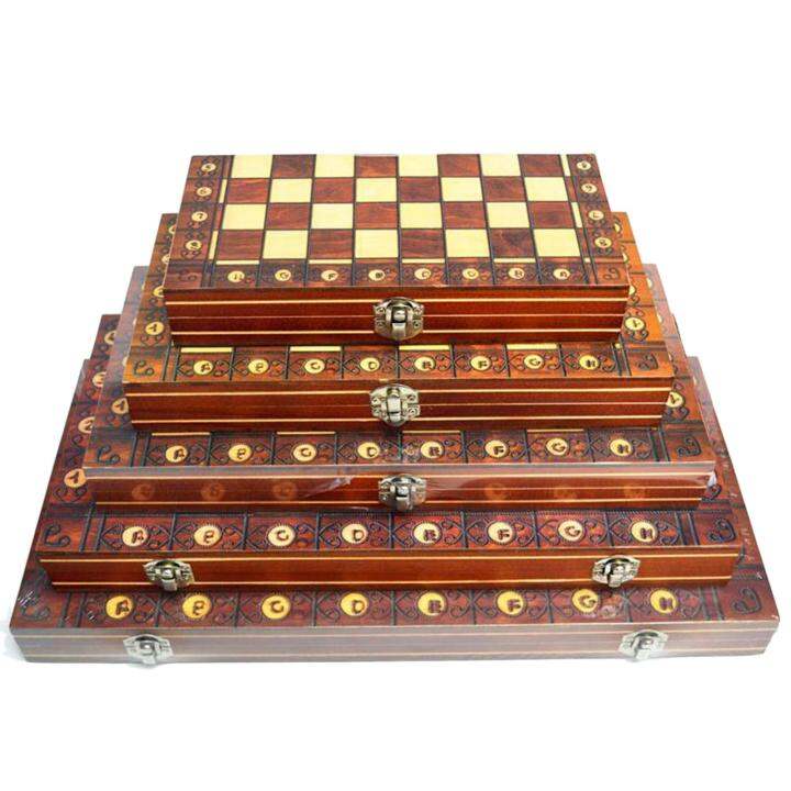 Travel Folding Board Game 3 In 1 Wooden Chess Checkers Backgammon Set ...