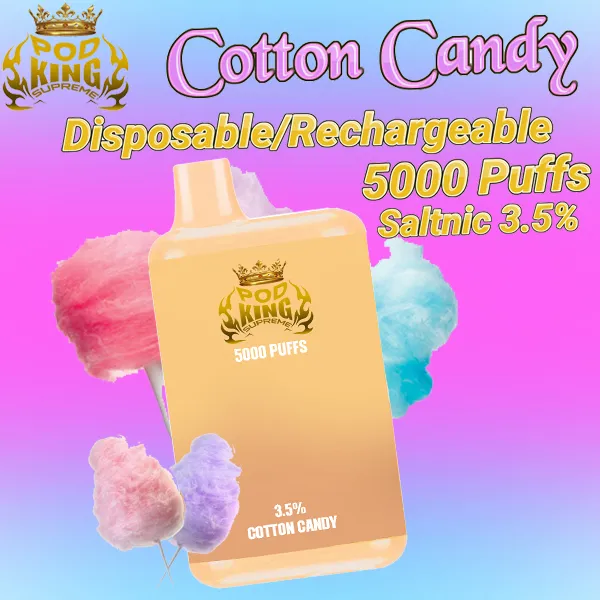 POD KING SUPREME Rechargeable Disposable PUFF PLUS 5000 Puffs(COTTON CANDY) Electronic
