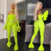 BKLD Women Jumpsuit Pants 2019 Clubwear Autumn Neon Green Off Shoulder Halter Womens y Playsuits Ruffles Backless Jump Suits