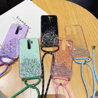 【CC】 Capa de telefone silicone bling glitter ultra-fina para xiaomi redmi nota 12 10 8 mi t lite pro luxo colar capa corda