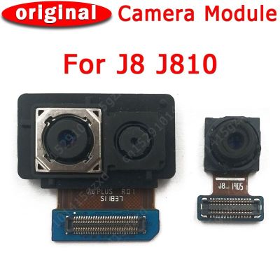 กล้องหลังด้านหน้าและด้านหลังของแท้สำหรับ Galaxy J8 J810หันหน้าไปทางด้านหน้าโมดูลกล้องหลักชิ้นงอสำหรับเปลี่ยนอะไหล่