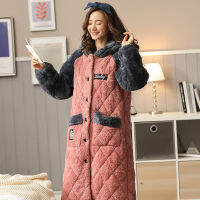 Winter Ladies Bathrobe Thick Flannel Sleepwear 3-layer quilted Nightgown Large Size Hooded Robe Womens Home Clothes Nightwear