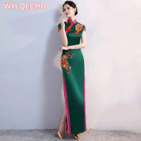 S-5XL Grren Party Cheongsam Vintage สไตล์จีนฤดูใบไม้ผลิชุดราตรียาว Oriental ผู้หญิง Elegant Qipao Vestido