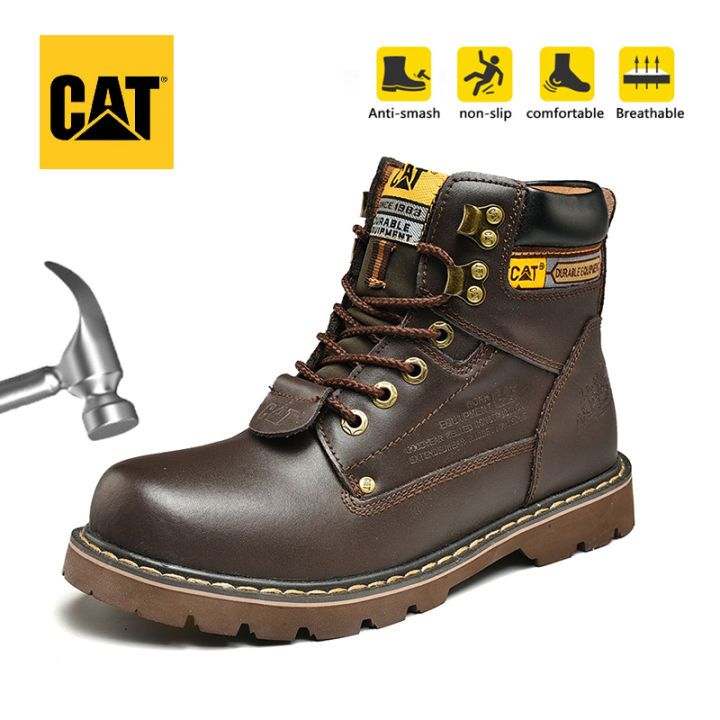 Caterpillar New Bright Leather Safety Boots CAT Steel Toe Outdoor Work ...
