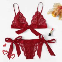 Push up Bra Lingerie Set Bra Bow Side Scalloped Women Lingerie Sexy Lace Underpant Set Trim Tie Intimates Underwear Bra