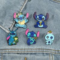 Disney Anime Lilo Stitch Brooch Kawaii Stitch Metal Enamel Pins Cartoon Badge Denim Collar Lapel Pin Jewelry Gifts Toy