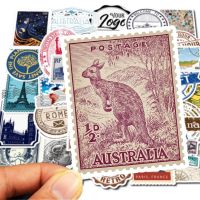 ป้ายสังกะสี วินเทจ ของเล่นเก่า ROME USA TRAVEL PARIS POSTAGE coffee stamp sticker ประทับ การท่องเที่ยว 50ชิ้น