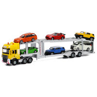 1:50 Scale Metal Car Transporter With 6 Cars Truck Die Cast Model Toy 3 Colors Engineering Vehicle Model