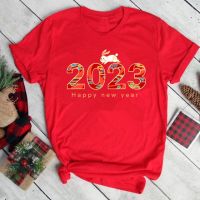 ราคาถูกขายปีใหม่เสื้อยืดผ้าฝ้าย 2023 [Ready Stock] Happy Cute Chinese New Year of Rabbit Red Tshirt Cal Adult Women Tee ShirtS-S-5XL