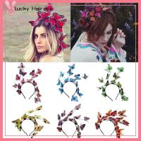 LUCKY HAIRACC พวงหรีดพร็อพ ที่คาดผมนางฟ้าซุปเปอร์ PE PE อุปกรณ์เสริมผม ที่คาดผมพวงมาลัยดอกไม้ ของใหม่ ที่คาดผมผีเสื้อ แต่งงานในงานแต่งงาน