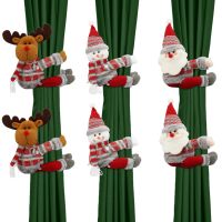 【CW】 Christmas Curtain Holder Buckle Plush Elk Santa Claus Dolls Decor Band Decorations for Home Room New Year 2023