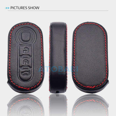 Leather Car Key Case 3 Buttons Folding Remote Control Protect Cover For Fiat 500 500C 500L 500X Brava Ducato Fiorino Panda Stilo