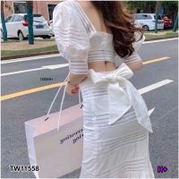 B11558 Set เสื้อครอปคอเหลี่ยม + กระโปรงยาวผูกหลัง Set: square neck top + long skirt