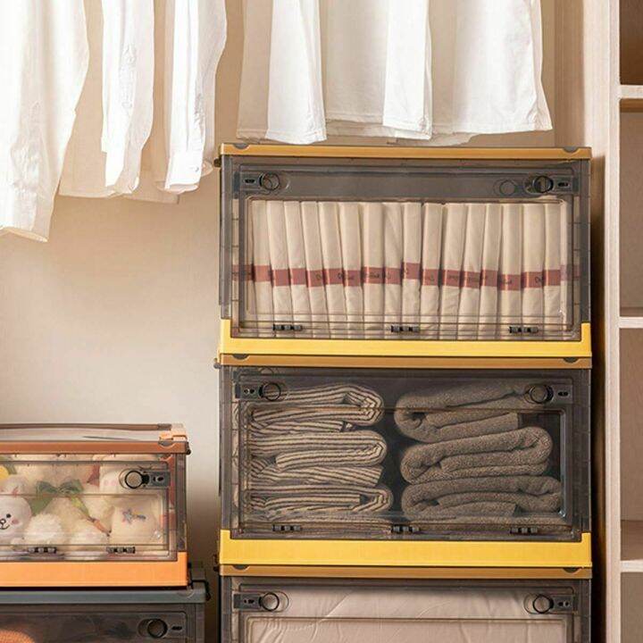 Foldable Plastic Storage Boxes with Latching Lids & wheels Clear