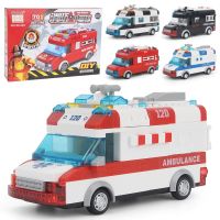 Assembling building blocks ambulance series city assembly sound and light pull back toy car boy girl gift Building Sets