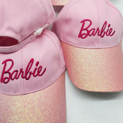 หมวก Barbie ผ้าคอตตอนพีท สีชมพูปีกกากเพชร งานเกรดพรีเมี่ยม