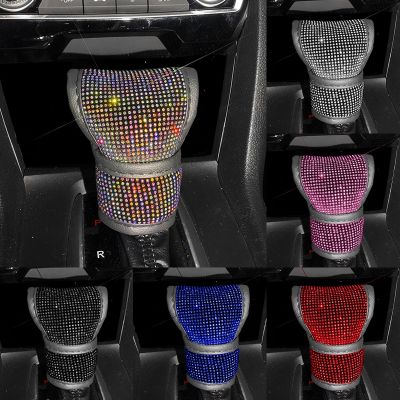 ㍿✸ Bling Bling Car Shift Gear Cover Leather Auto Gear Shift Knob Cover Universal Crystal Rhinestones Car Accessories for Women