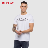 REPLAY เสื้อยืดแขนสั้นผู้ชายคอกลมผ้าคอตตอนเนื้อนุ่มมี LOGO Huruf เฉพาะตัว