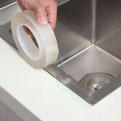 Perbatasan Pita Nano Transparan Berperekat Tahan Air untuk Kamar Mandi Dapur Wastafel Celah Toilet Sudut Garis Segel Pita Stiker