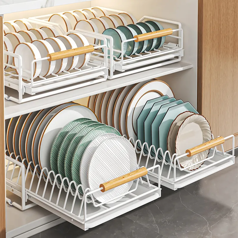 Kitchen Dish Storage Rack With Homemade Drawer Type Pull-out Basket For  Cabinet, Kitchen Organizer For Bowl & Plate Draining