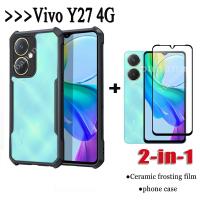 2in เคสแข็งใสกันกระแทก1 Vivo Y27 Y 27 Y2 7 4G และปกป้องหน้าจอกระจกเทมเปอร์