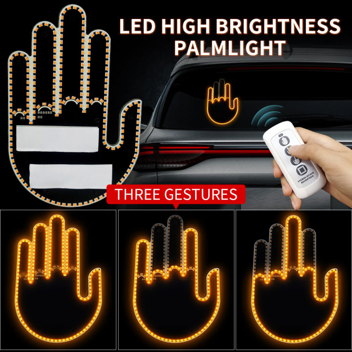 Car LED Illuminated Gesture Light Car Finger Light with Remote Road Rage  Signs Gesture Light Hand Lamp
