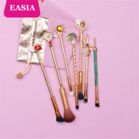 7Pcs Cardcaptor Sakura Makeup Brush Set Solid Metal Magic Wand Sailor Moon Blending Eyeshadow Brush Kit Teen Girl Gift