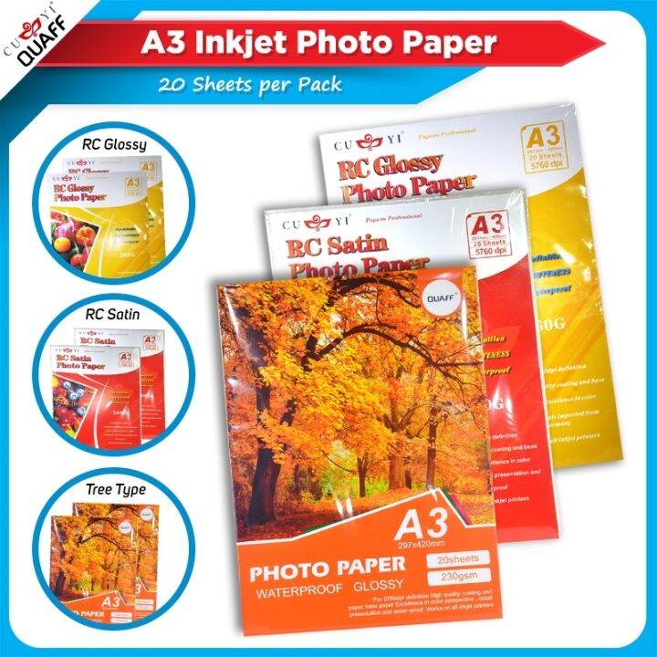 A3 Size Photo Paper CUYI QUAFF RC Satin RC High Glossy Tree Type Glossy ...