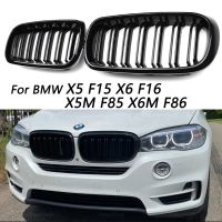 1 Pair Car Glossy/Matte Black Front Bumper Double 2 Slat Kidney Grilles For BMW F15 F16 X5 X6 F85 F86 X5M X6M 2014-2017