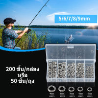 Emiif 5 ขนาด 50/200 PCS ตกปลาสแตนเลสห่วงสอบทบคู่ข้อต่อแบบห่วงเหยื่อปลอม