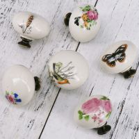 【LZ】☫☜☁  1x Vintage Look Flower /Butterfly/Bird Print Ceramic Knobs Door Handle Cabinet Drawer Pulls Furniture Hardware Door Knob