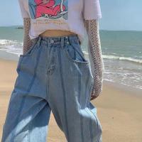 COD DSGERTRYTYIIO Jeans WomenS Summer Thin Section Straight Loose Wide Leg Pants Retro High Waist Sweet And Spicy Wind Mopping Pants