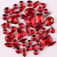 Silver claw setting 50pcs/bag shapes mix Red glass crystal sew on rhinestone wedding dress shoes bag diy trim