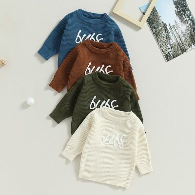 FOCUSNORM 0-6Y Kids Boys Girls Knitted Sweater Outwear 4 Colors Warm Letter Embroidery Long Sleeve Pullovers Knitwear