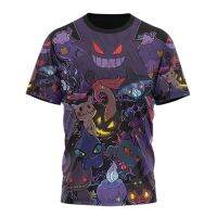 Pokemon Pikachu Gengar เสื้อยืด 3D สำหรับบุรุษและสตรีกีฬาและสันทนาการแขนสั้นเด็ก