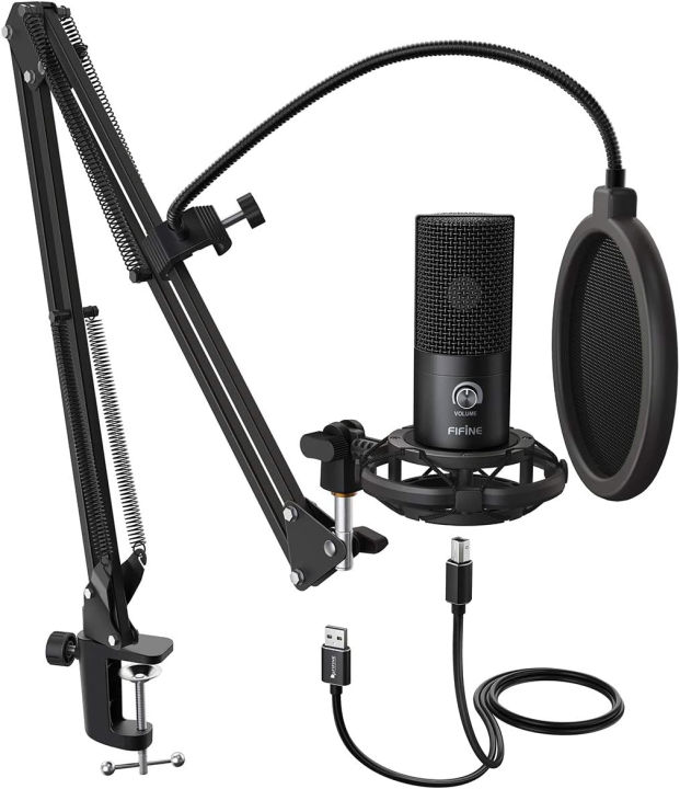 fifine-studio-condenser-usb-microphone-computer-pc-microphone-kit-with-adjustable-scissor-arm-stand-shock-mount-for-instruments-voice-overs-recording-podcasting-youtube-karaoke-gaming-streaming-t669-b