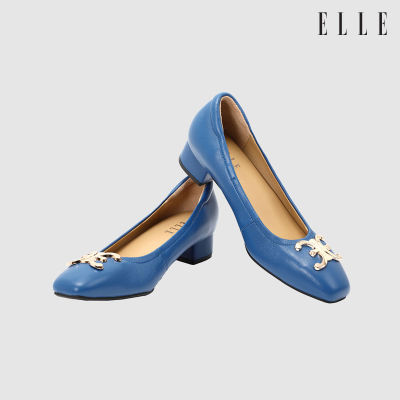 ELLE SHOES รองเท้าหนังแกะ ทรงส้นเหลี่ยม LAMB SKIN COMFY COLLECTION รุ่น Block heel สีน้ำเงิน ELB003