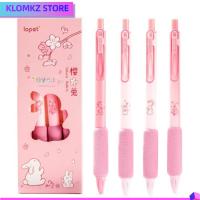 KLOMKZ ปลอกนุ่ม ชุดปากกาเจล SAKURA Rabbit 4ชิ้น ปลอดสารพิษและไร้สารพิษ พลาสติกทำจากพลาสติก ปากกากลางสีชมพู แบบพกพาได้ ทนต่อการสึกหรอ กดปากกาที่เป็นกลาง สำหรับนักเรียน