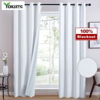 (Feiying Auto) Yokegg ผ้าม่านสีขาว100 Blackout Curtain สำหรับห้องนอนห้องนั่งเล่น Window Treatment Modern Blackout Blinds สำเร็จรูป Drapes