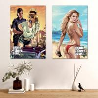 Grand Theft Auto V โปสเตอร์คุณภาพ Wall Art โปสเตอร์ผ้าใบตกแต่งศิลปะส่วนบุคคลของขวัญ Modern Family ห้องนอนภาพวาด