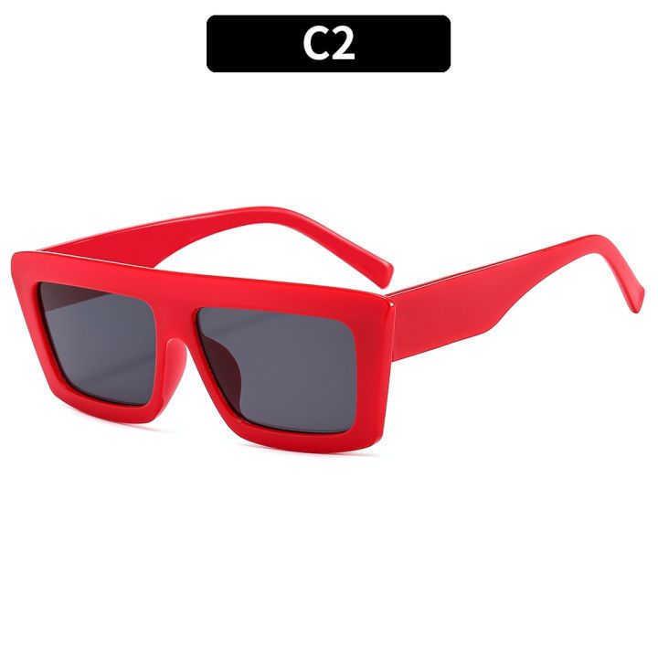 แว่นกันแดดกรอบสี่เหลี่ยมวินเทจสไตล์นักออกแบบสุดเท่ผู้หญิงผู้ชายสีขาวสีแดง-uv400แว่นตาแฟชั่นแว่นกันแดด