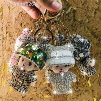 Creative cute diamond-encrusted car keyring female cartoon couple gift car bag pendant wholesale