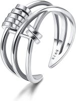 Silver Plated Copper Anxiety Ring for Women Men Fidget Peace Ring Anxiety Stress Reliever Spinner Ring Retro Adjustable Band