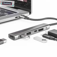 หัวแปลง USB แบบมัลติฟังก์ชั่น C หลายพอร์ต HUALANG ประเภทการชาร์จ PD-C เป็น PD USB-C อะแดปเตอร์ USB2.0ชนิด C 5ใน1แท่นวางมือถือ USB ฮับ C 5ใน1 USB ฮับ