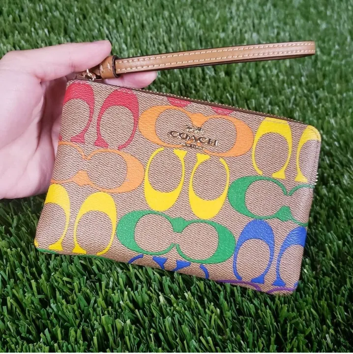 Authentic Coach Corner Zip Wristlet in Rainbow Signature Canvas C4572 |  Lazada PH