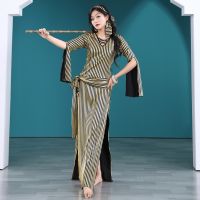 【YD】 belly dance womens long sleeve striped performance gown girl Baladi Shaabi costume