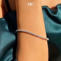 MCbrand.Jew? สร้อยข้อมือเงินเเท้เพชรรอบ✨ชุปทองคำขาว14k?เพชรPremiumCZเล่นไฟมาก(✅แถมฟรีกล่องจิวเวลรี่แบรนด์และผ้าเช็ด)