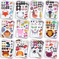 12Sheets Children DIY Puzzle Sticker Games 12 Animals Face Funny Assemble Jigsaw Stickers Kids Educational Toys Boys Girls Gifts Stickers