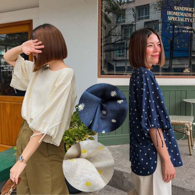 katji / พร้อมส่ง Puff Puff Sleeves เสื้อแขนผูกผ้าลินินคอตตอล