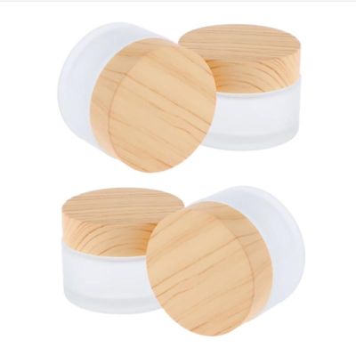 12 x 50g 30g 15g 10g 5g Frost Glass Cream Jar With plastic imitation wood lids 12oz 13oz 1oz Glass Containers For Cream using